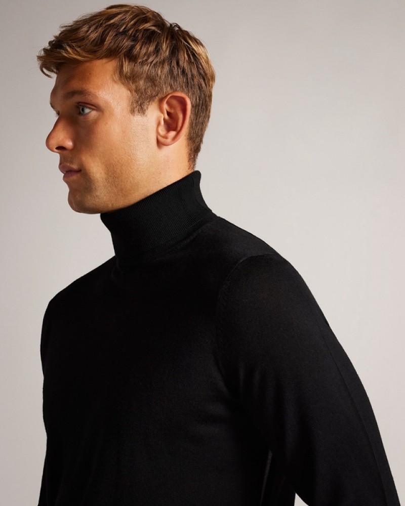 Black Ted Baker Ainger RWS Merino Wool Roll Neck Men's Sweaters | 084127-WNC