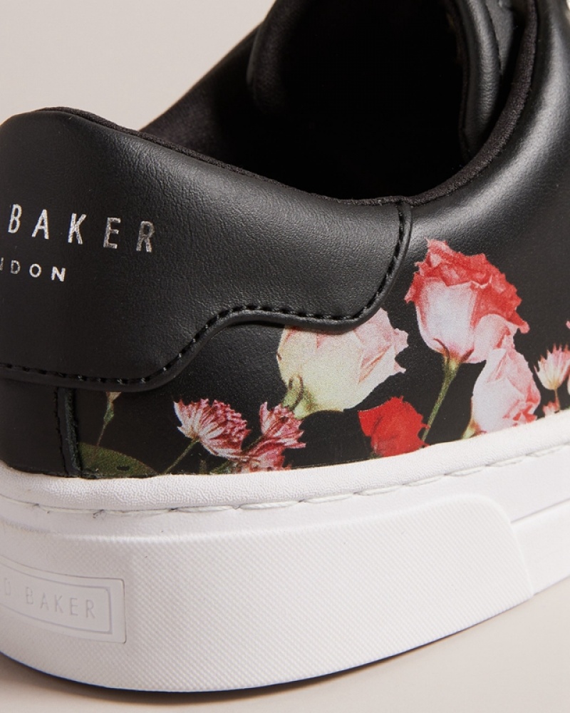 Black Ted Baker Arlita Floral Printed Cupsole Women's Sneakers | 385721-BMS