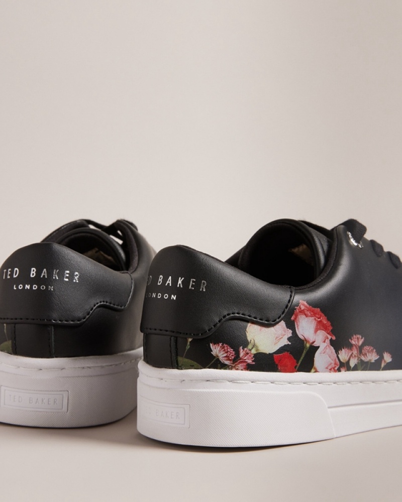 Black Ted Baker Arlita Floral Printed Cupsole Women's Sneakers | 385721-BMS