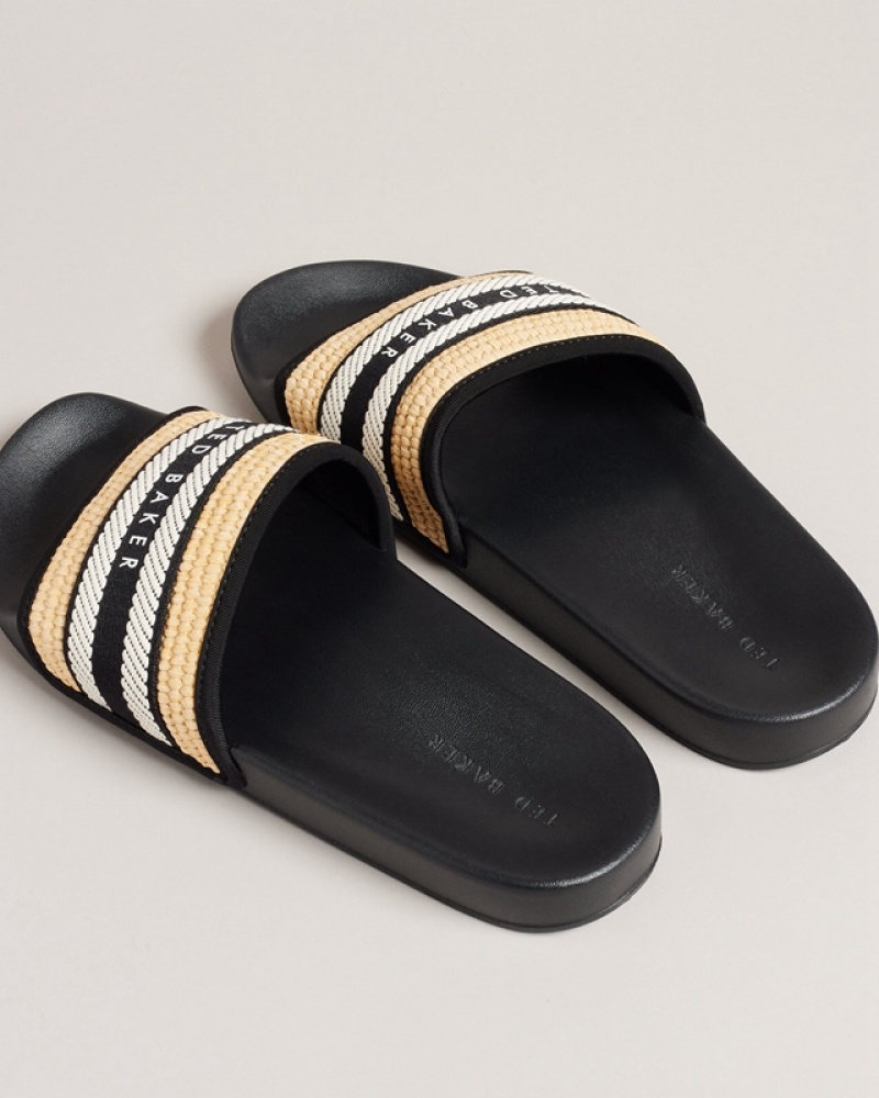 Black Ted Baker Aseeka Raffia Webbing Women's Slides | 731289-MTU