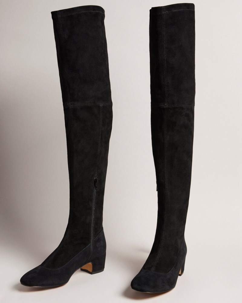 Black Ted Baker Ayannah Over The Knee Stretch Women's Leather Boots | 087934-SFQ