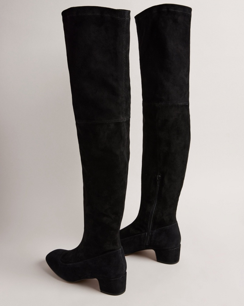 Black Ted Baker Ayannah Over The Knee Stretch Women's Leather Boots | 087934-SFQ