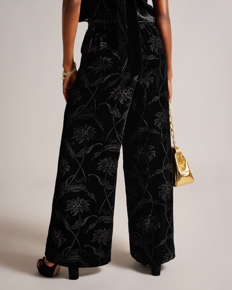 Black Ted Baker Bettiat Velvet Wide Leg Women's Pants | 820491-QYW