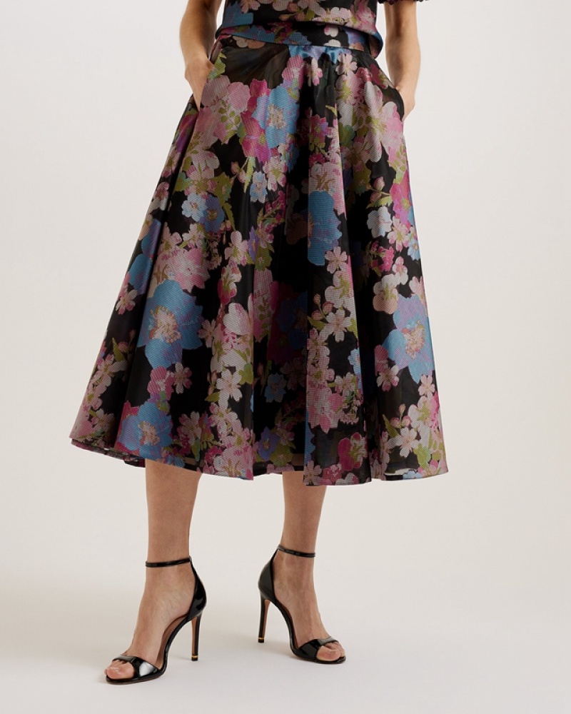 Black Ted Baker Bursa Jacquard Midi Women's Skirts | 350826-WUC