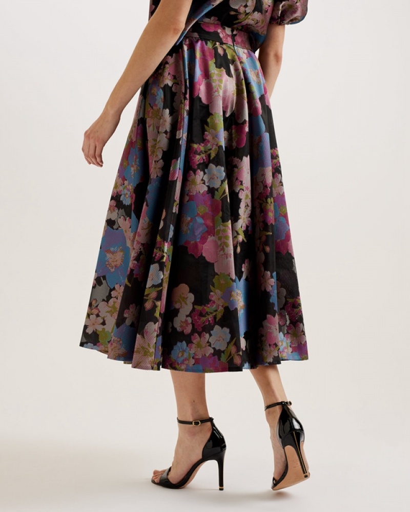 Black Ted Baker Bursa Jacquard Midi Women's Skirts | 350826-WUC