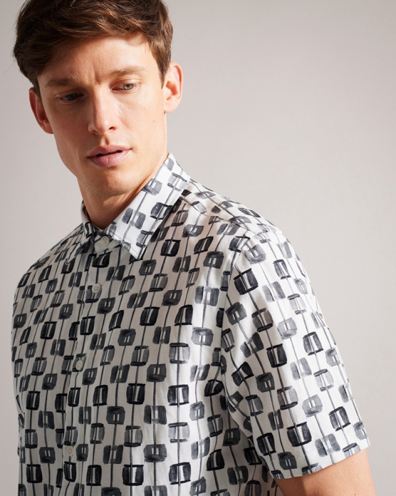 Black Ted Baker Erice Abstract Geo Print Men's Shirts | 083615-XDF