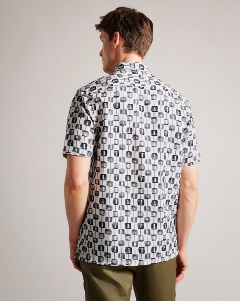 Black Ted Baker Erice Abstract Geo Print Men's Shirts | 083615-XDF