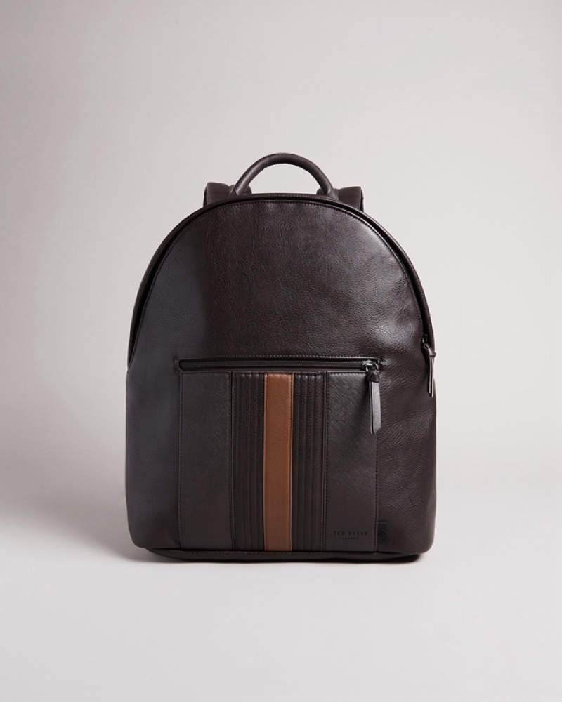 Black Ted Baker Esentle Striped PU Men\'s Backpacks | 725946-EOP