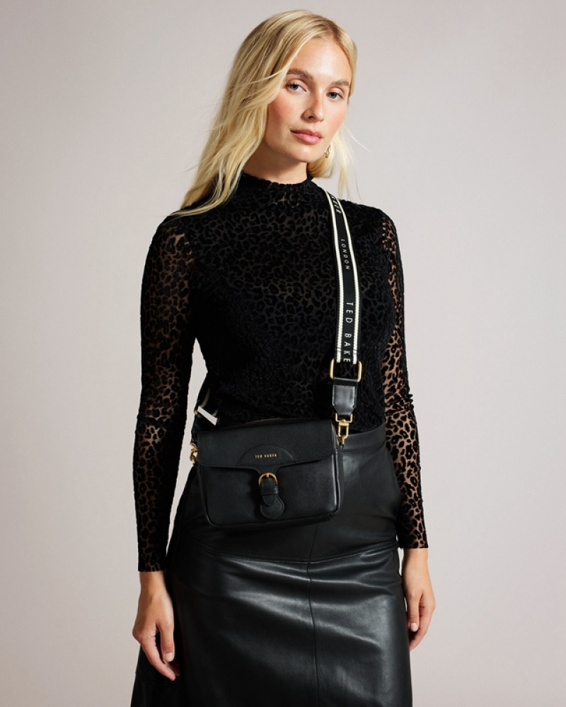 Black Ted Baker Esinia Leather Webbing Women's Crossbody Bag | 419807-ZLX