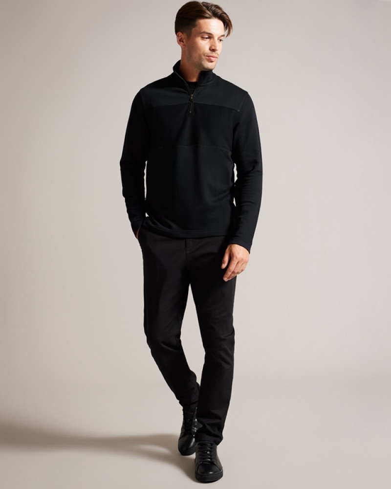 Black Ted Baker Gazine LS Textured Panel Half Zip Men's Sweaters | 378416-TPD