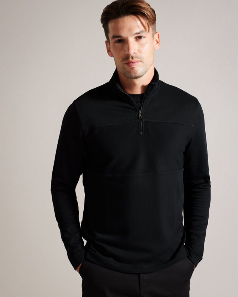 Black Ted Baker Gazine LS Textured Panel Half Zip Men\'s Sweaters | 378416-TPD