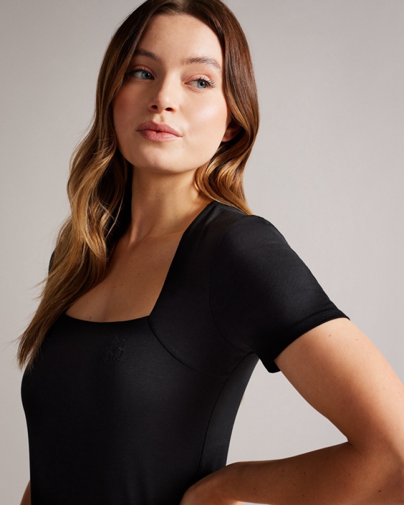 Black Ted Baker Gerbela Square Neck Sleeve Women's Tops | 492170-ZBC