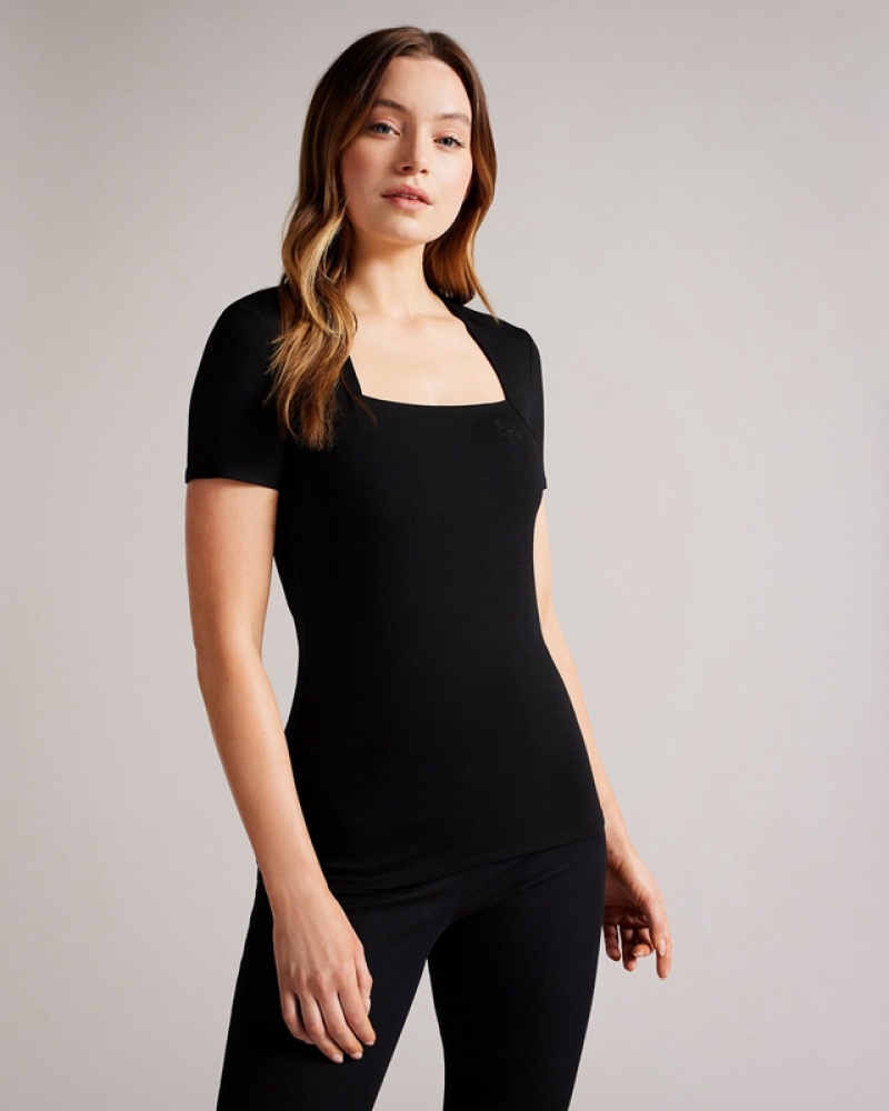 Black Ted Baker Gerbela Square Neck Sleeve Women\'s Tops | 492170-ZBC