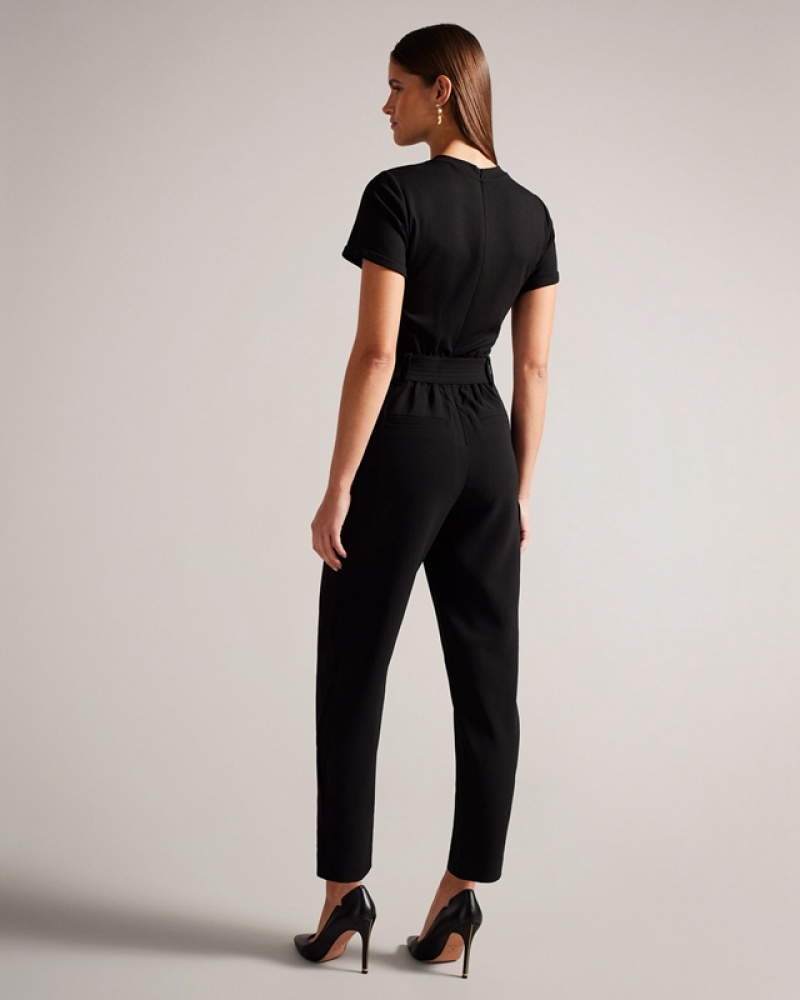 Black Ted Baker Graciej High Waisted Belted Tapered Cargo Women's Jumpsuit | 043129-TZA