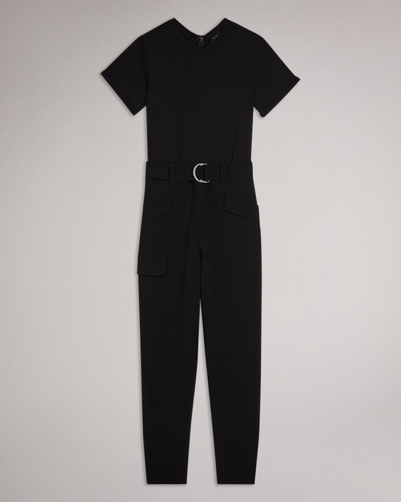 Black Ted Baker Graciej High Waisted Belted Tapered Cargo Women's Jumpsuit | 043129-TZA