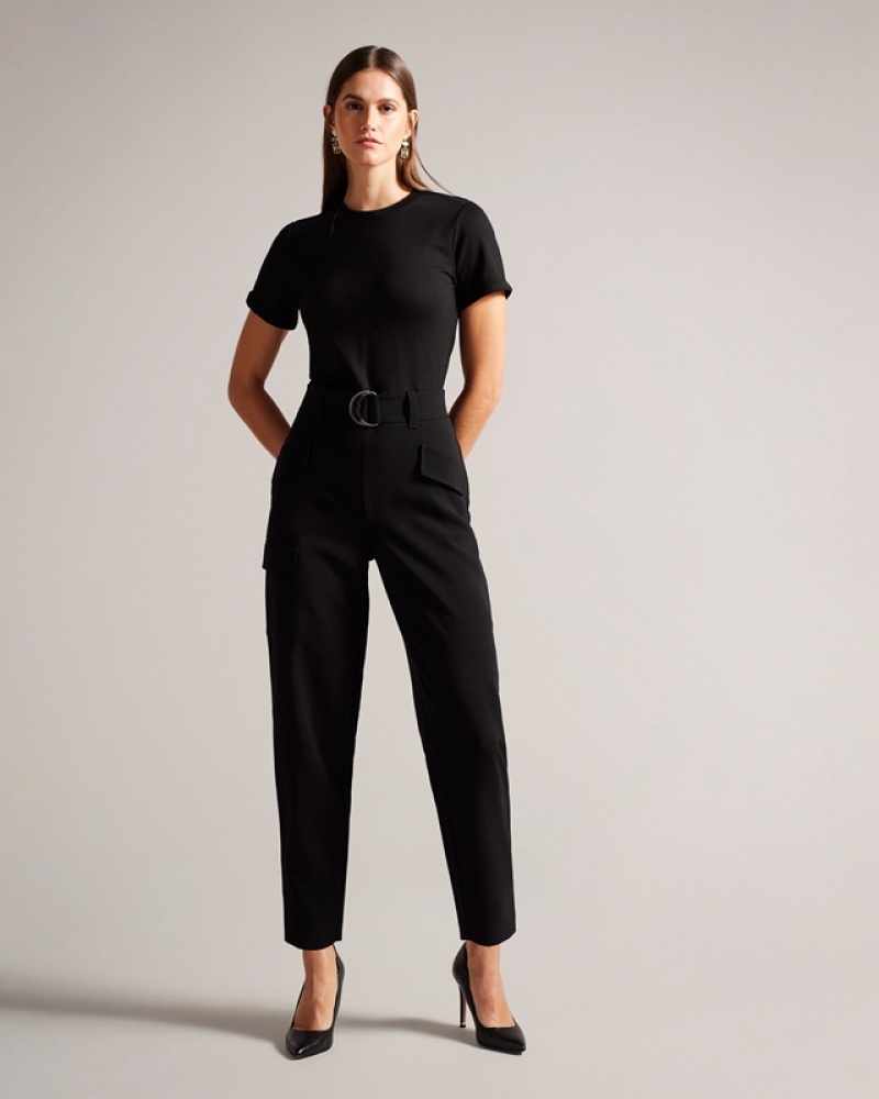 Black Ted Baker Graciej High Waisted Belted Tapered Cargo Women\'s Jumpsuit | 043129-TZA