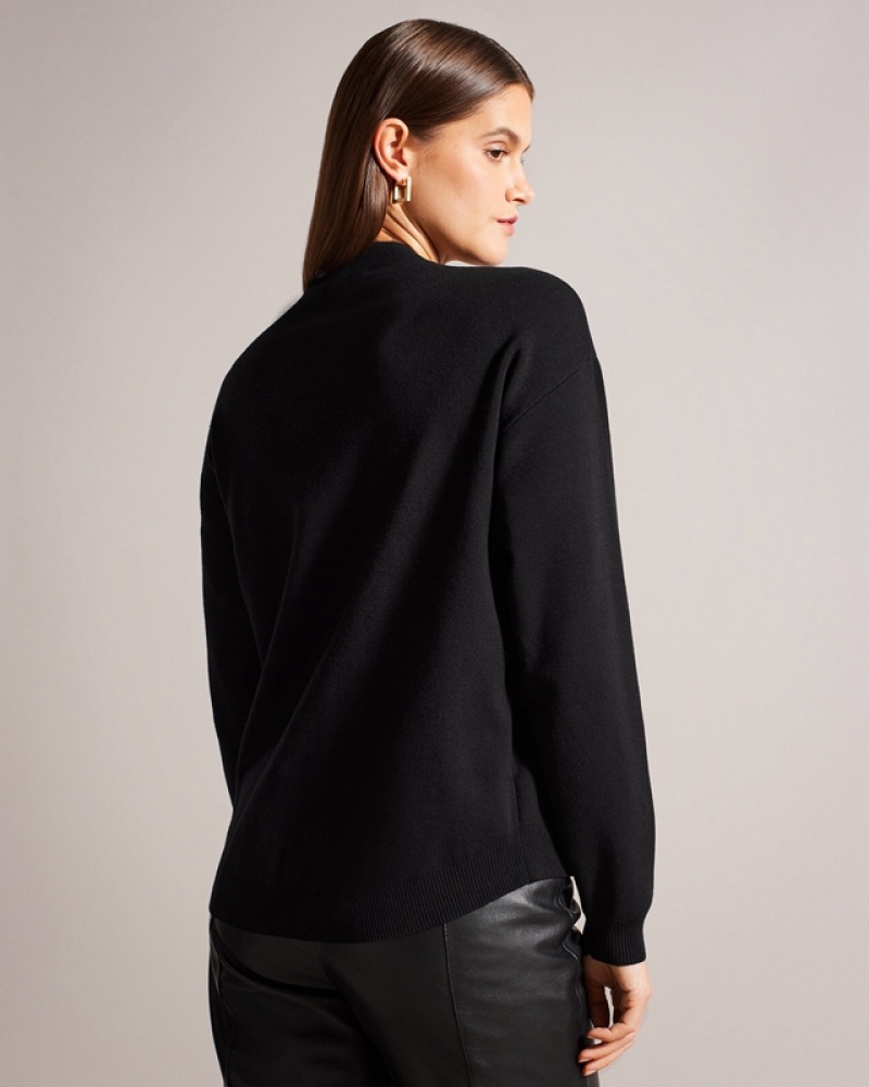 Black Ted Baker Hazlie Embellished Women's Sweaters | 195036-WGS