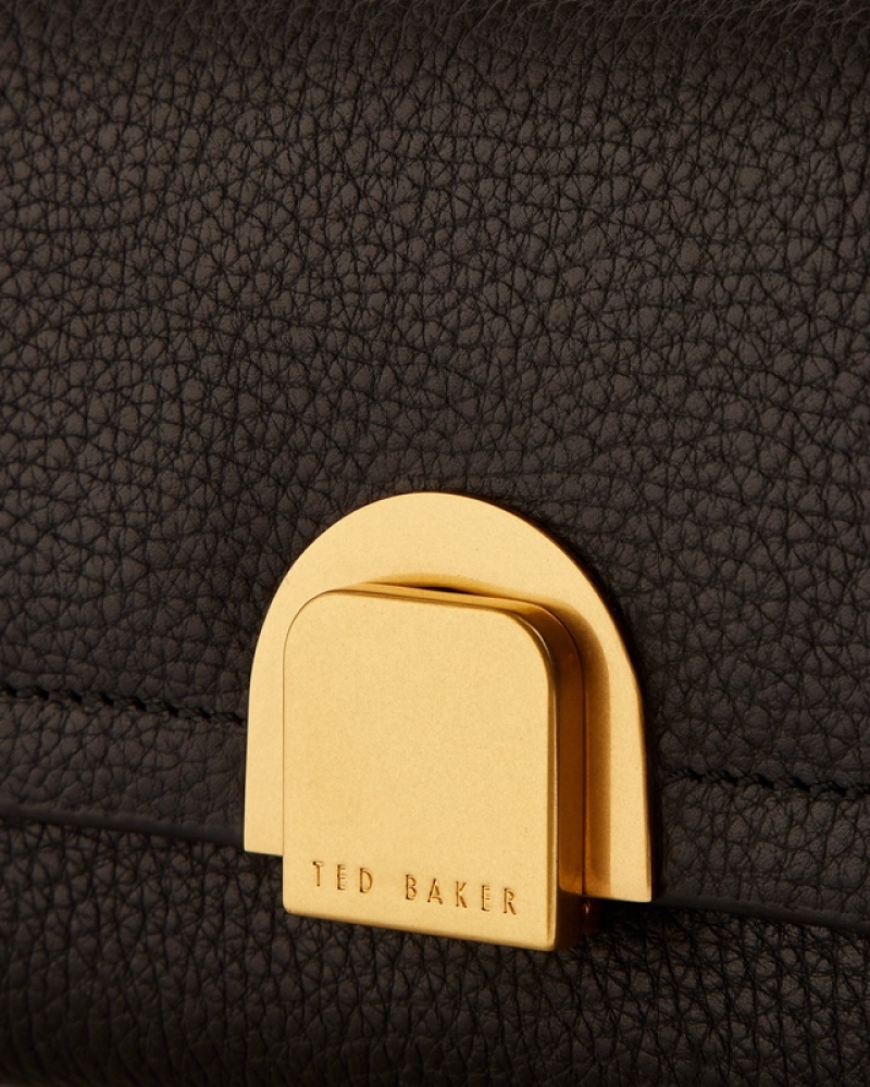 Black Ted Baker Imieldi Lock Detail Fold over Women's Clutch Bags | 734250-NWB