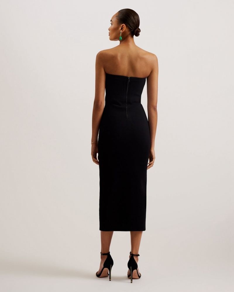 Black Ted Baker Jesssi Knitted Strapless Bodycon Midi Women's Dress | 783219-LXB