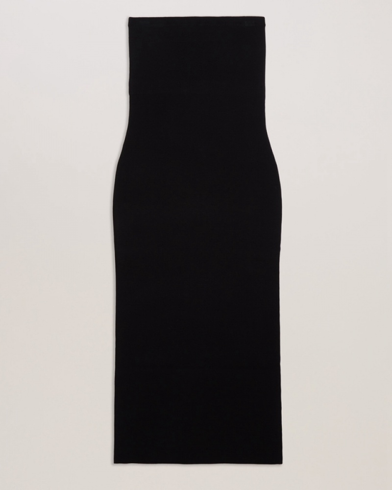 Black Ted Baker Jesssi Knitted Strapless Bodycon Midi Women's Dress | 783219-LXB