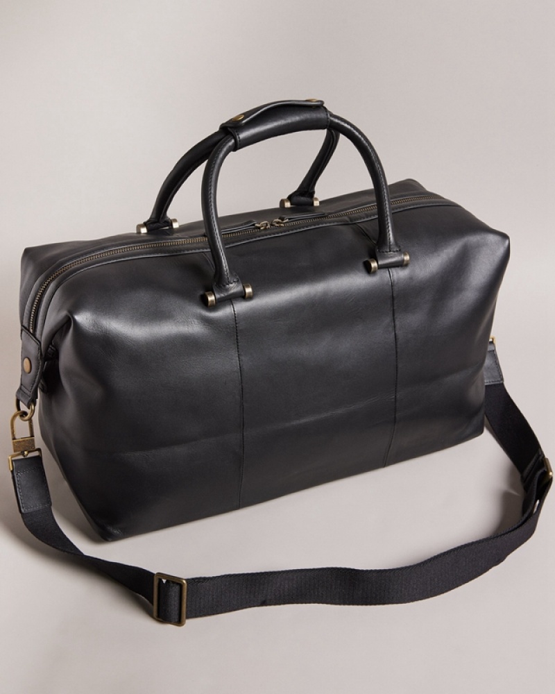 Black Ted Baker Kalsin Trunk Lock Leather Men's Duffle Bags | 512389-GXI