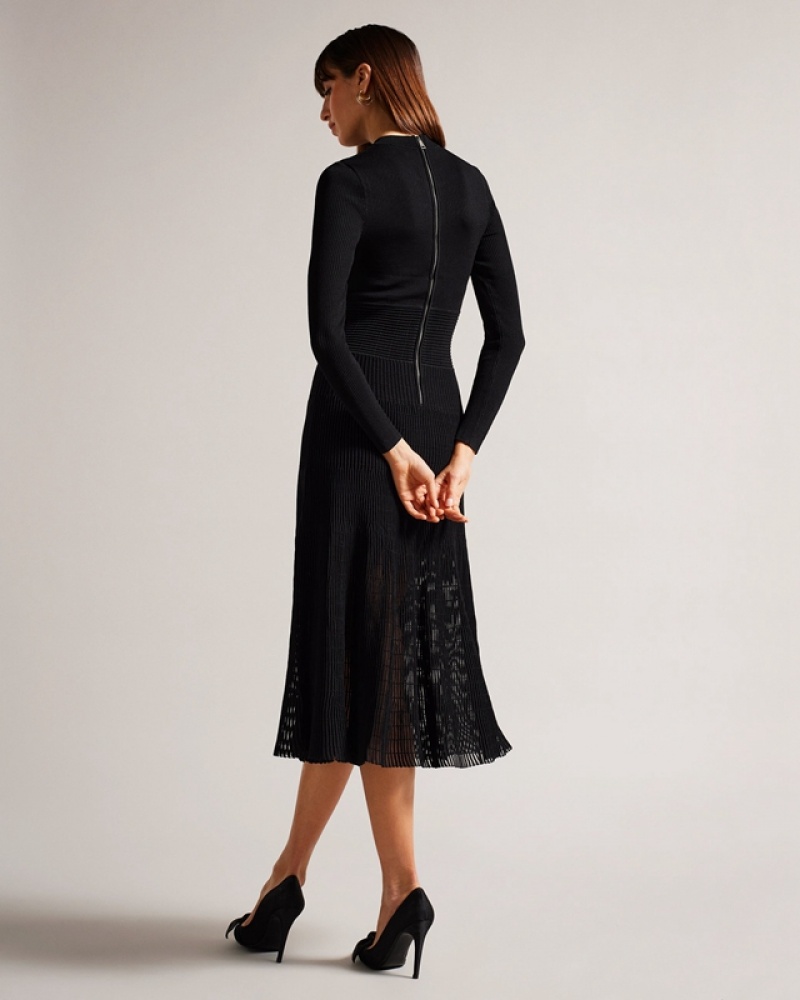 Black Ted Baker Latinia Organza Ottoman Midi Women's Dress | 657132-MWZ