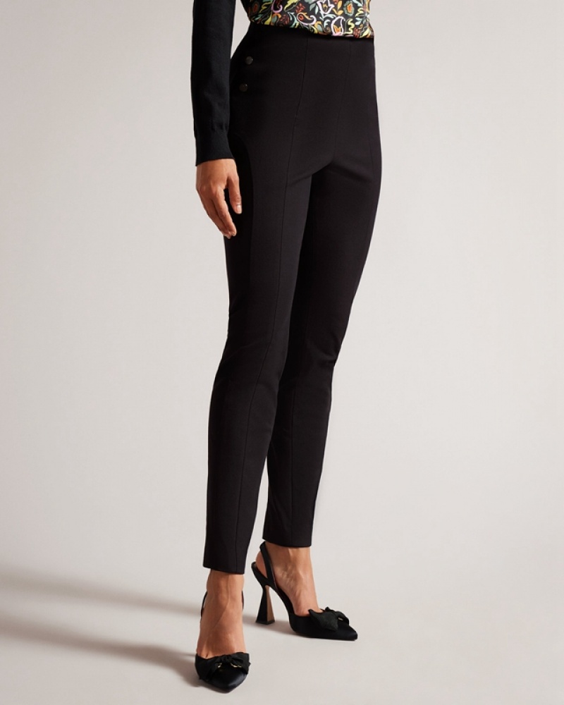 Black Ted Baker Liroi High Waisted with Faux Popper Detail Women's Leggings | 546201-GBQ