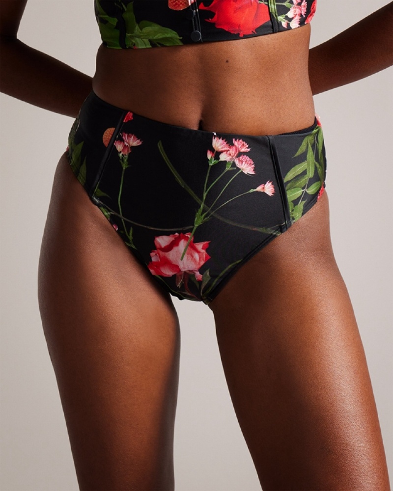 Black Ted Baker Loesiy Printed High Waisted Women's Bikini Bottoms | 413526-VJY