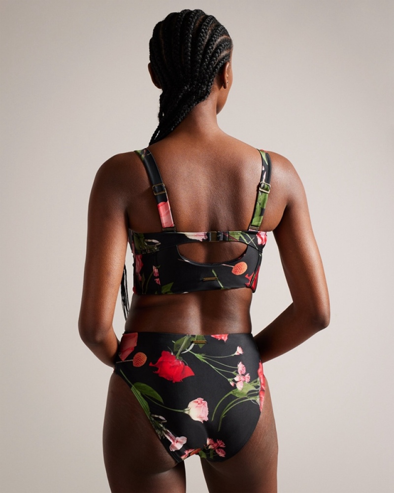 Black Ted Baker Lusiye Printed Longline Women's Bikini Tops | 325768-EPZ