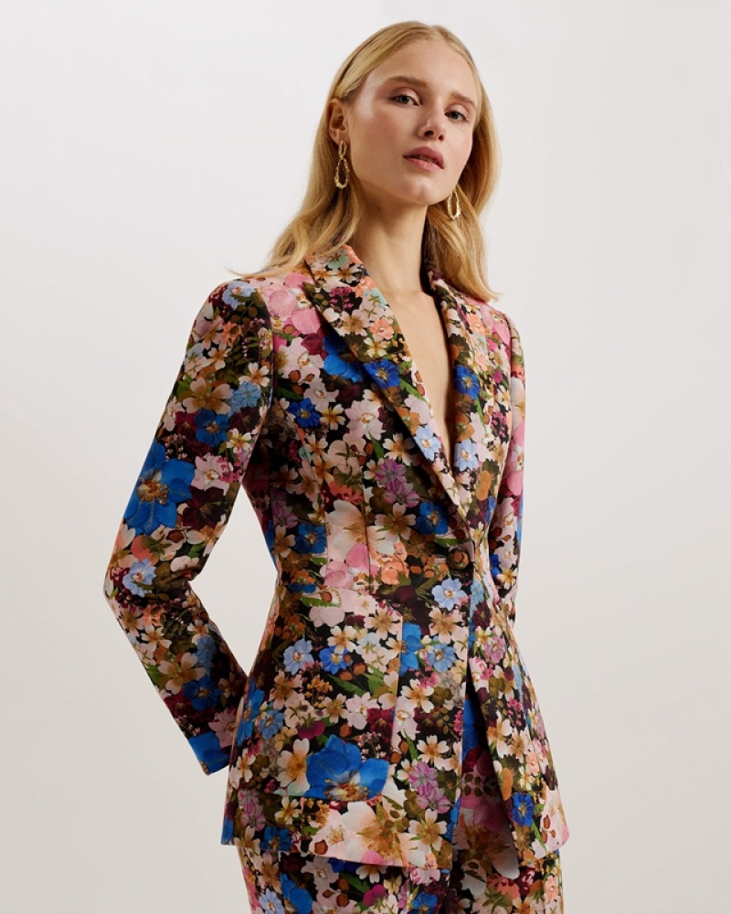 Black Ted Baker Madonia Printed Single Breasted Tailored Women's Blazers | 975314-WDV