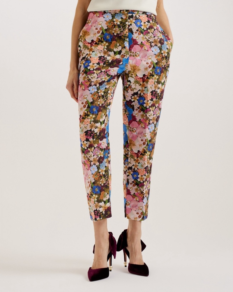 Black Ted Baker Madonid Printed Slim Leg Women's Pants | 516720-DJI