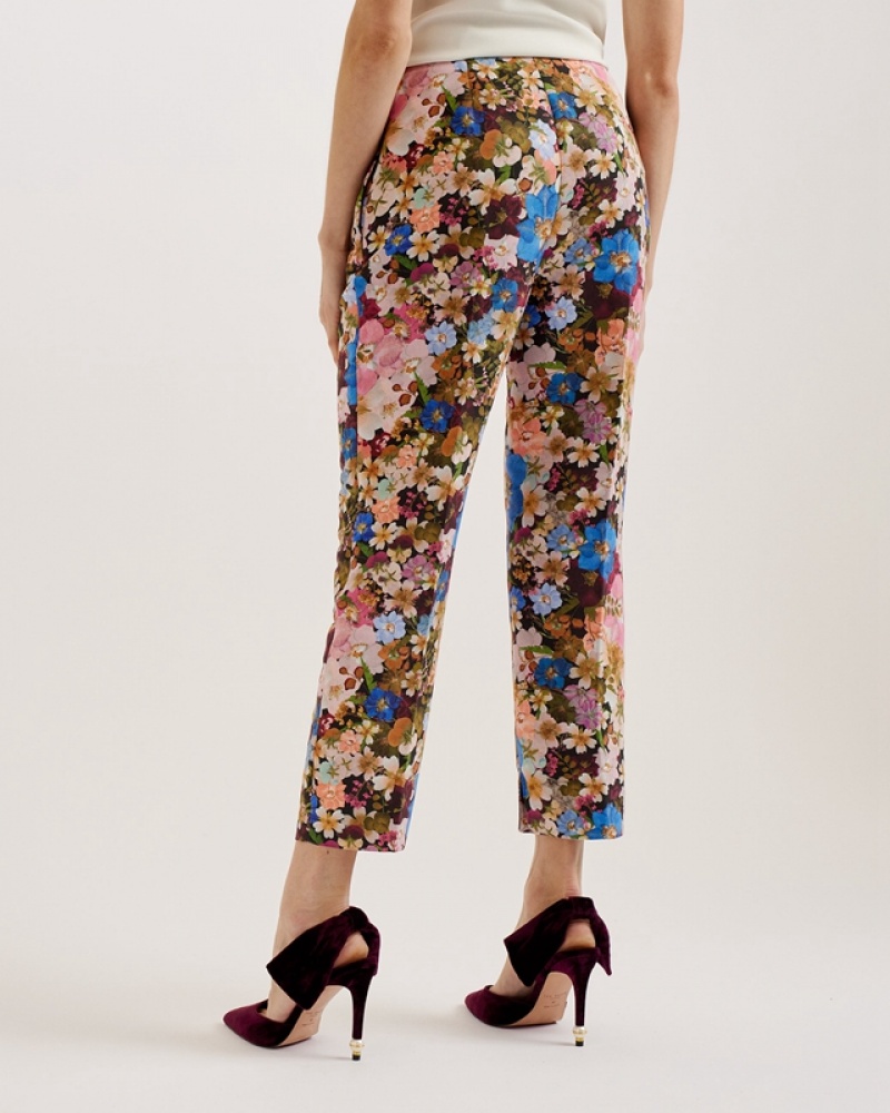 Black Ted Baker Madonid Printed Slim Leg Women's Pants | 516720-DJI