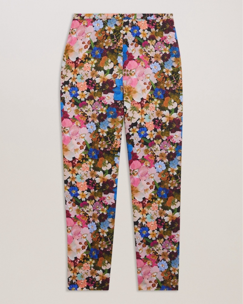 Black Ted Baker Madonid Printed Slim Leg Women's Pants | 516720-DJI