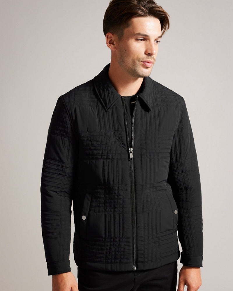 Black Ted Baker Manburn Quilted Harrington with Collar Men's Jackets | 549831-XVS