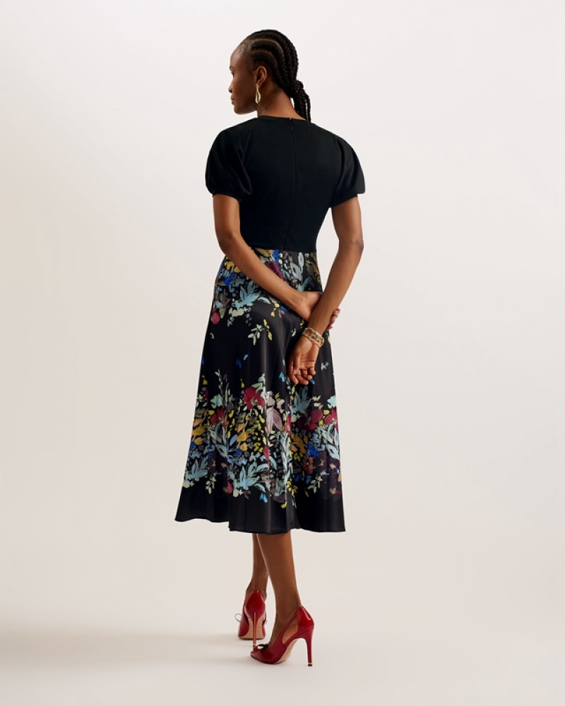 Black Ted Baker Maulina Ponte With Midi Women's Dress | 142803-SKU