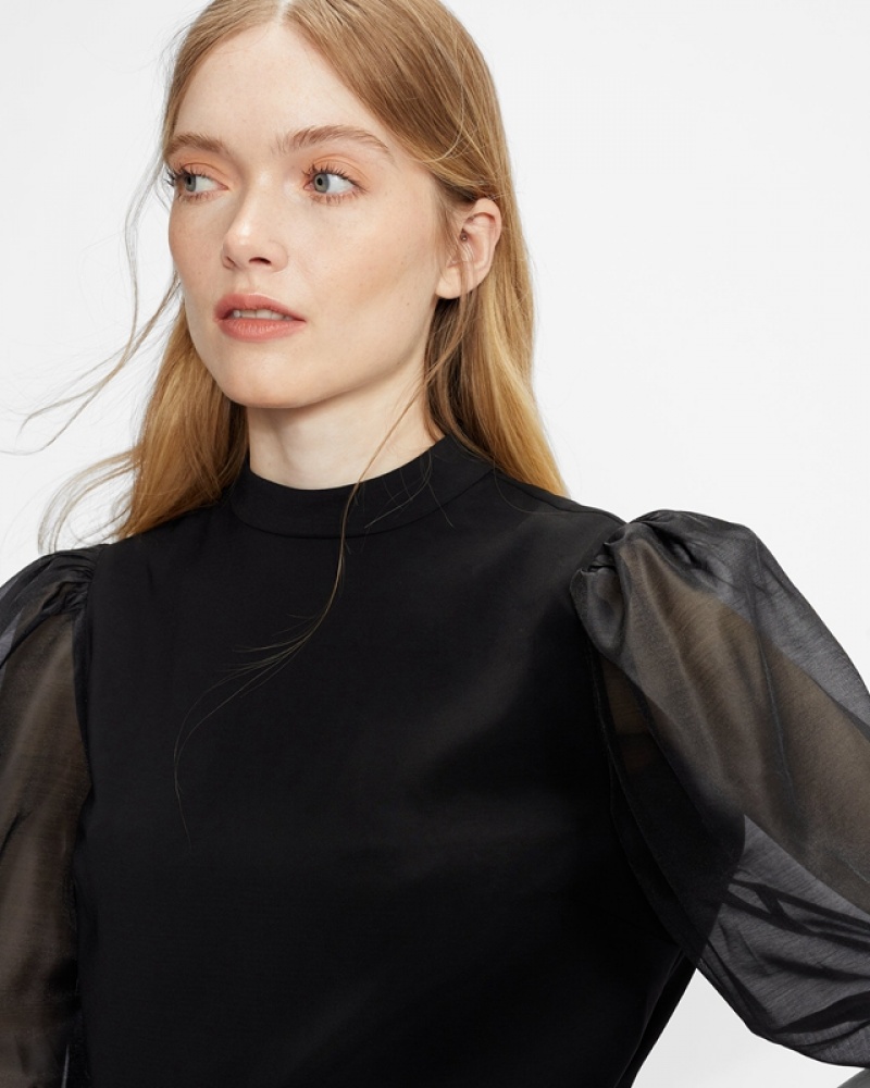 Black Ted Baker Micaeli Organza Volume Sleeve Women's Tops | 140529-DYA