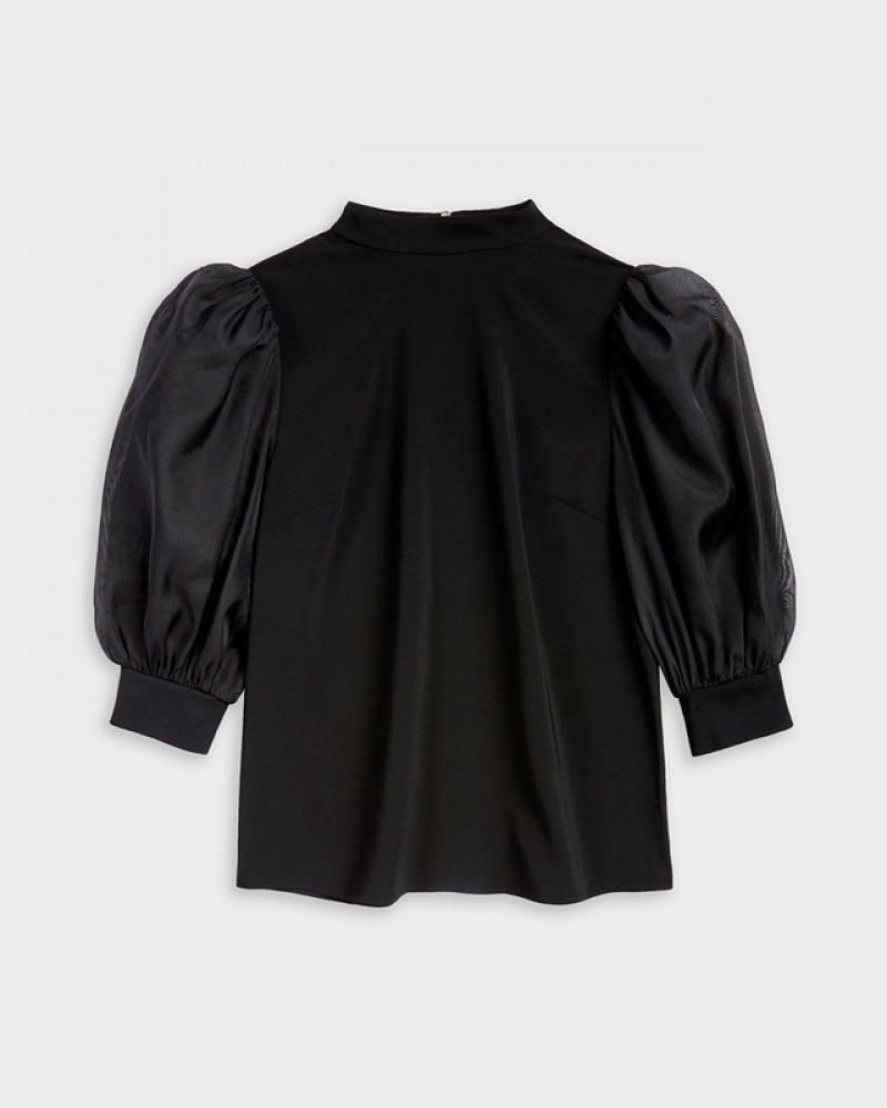 Black Ted Baker Micaeli Organza Volume Sleeve Women's Tops | 140529-DYA