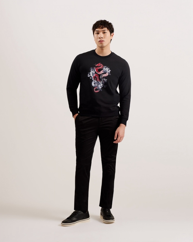 Black Ted Baker Newyar LS Regular Graphic Men\'s Sweatshirts | 319687-UQL