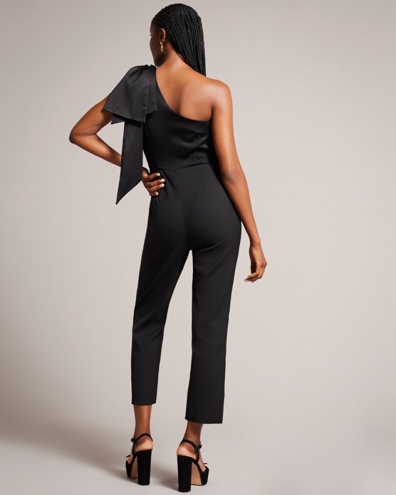 Black Ted Baker Orliie One Shoulder with Giant Bow Detail Women's Jumpsuit | 936475-WRT