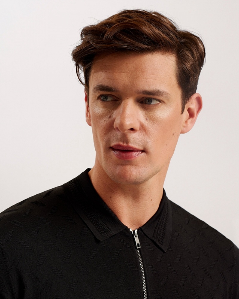 Black Ted Baker Palton Regular SS Textured Men's Polo Shirt | 029587-LNS