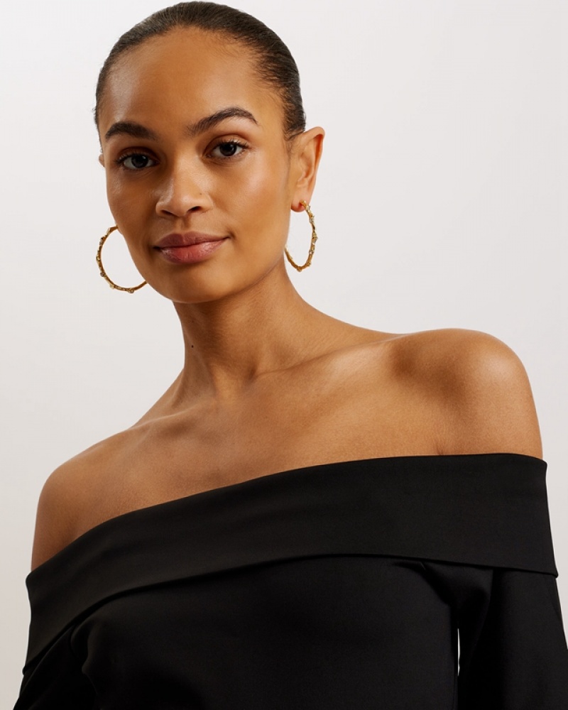 Black Ted Baker Phollyy Off The Shoulder Fitted Women's Tops | 413852-LPQ