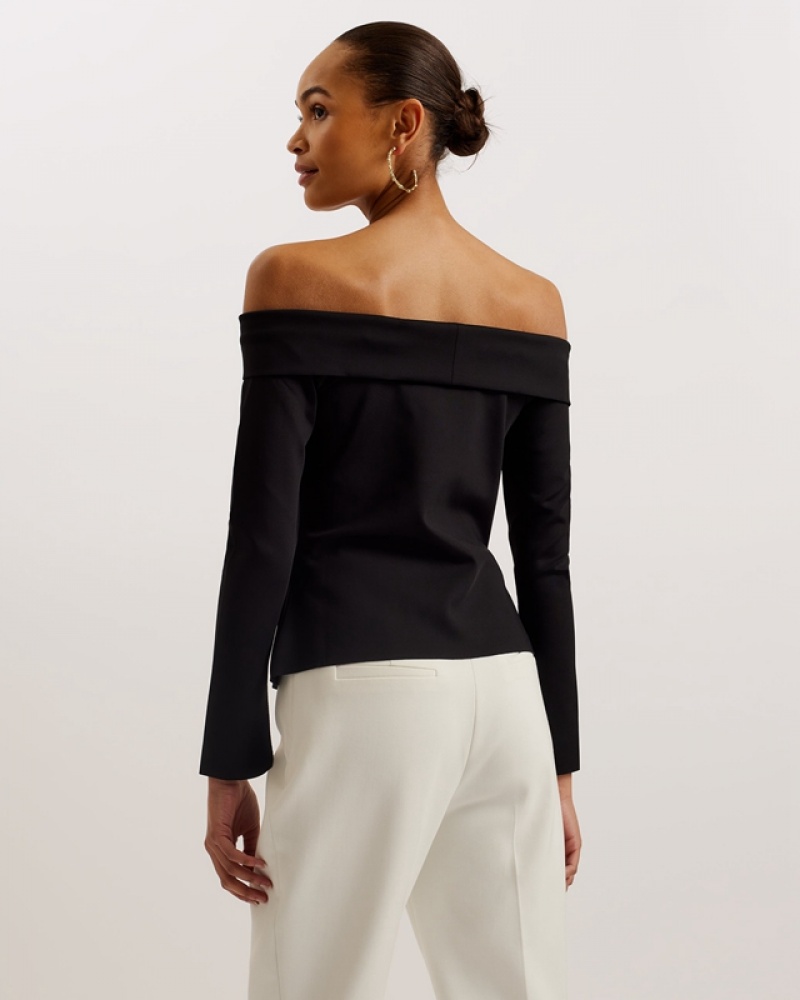 Black Ted Baker Phollyy Off The Shoulder Fitted Women's Tops | 413852-LPQ