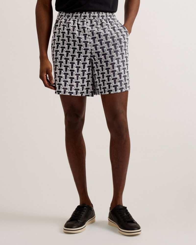 Black Ted Baker Rhins Printed T Men's Shorts | 387204-PRS