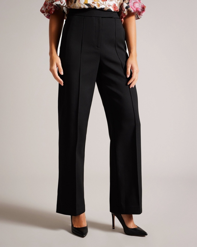 Black Ted Baker Riyann Wide Leg Flat Front Women's Pants | 578260-XGO