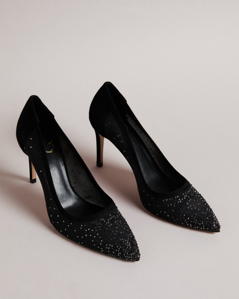 Black Ted Baker Ryalay 105mm Diamante Women's Heels | 864352-HVG