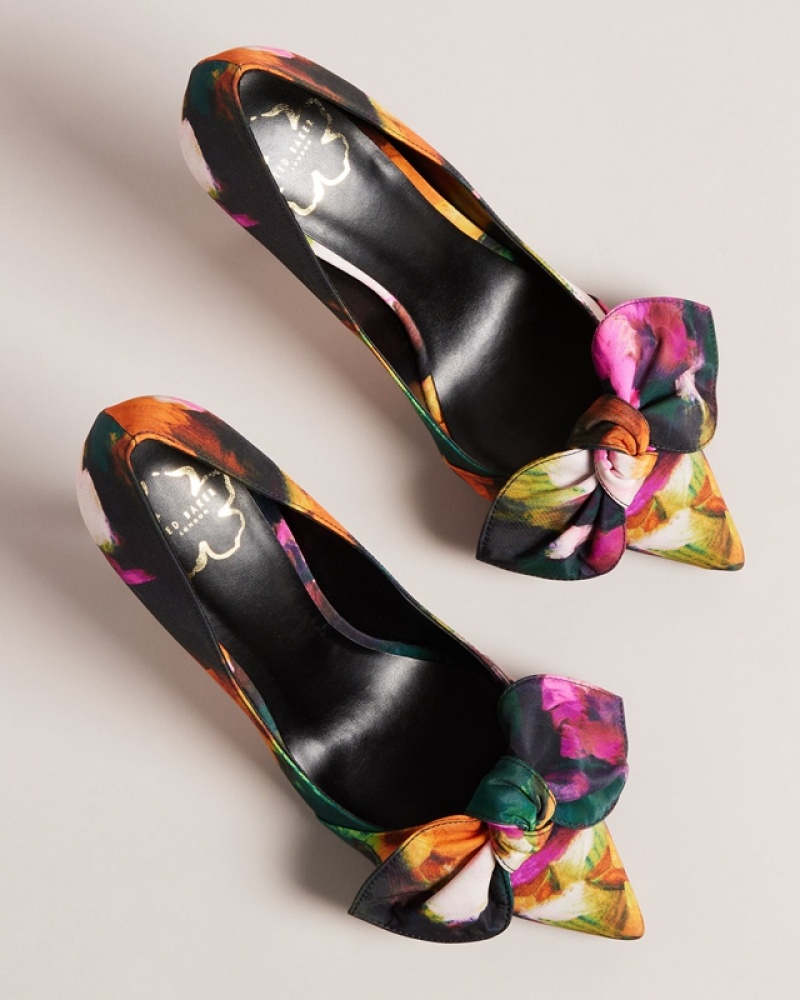 Black Ted Baker Ryoh Art Print 100mm Bow Women's Heels | 903481-RTE