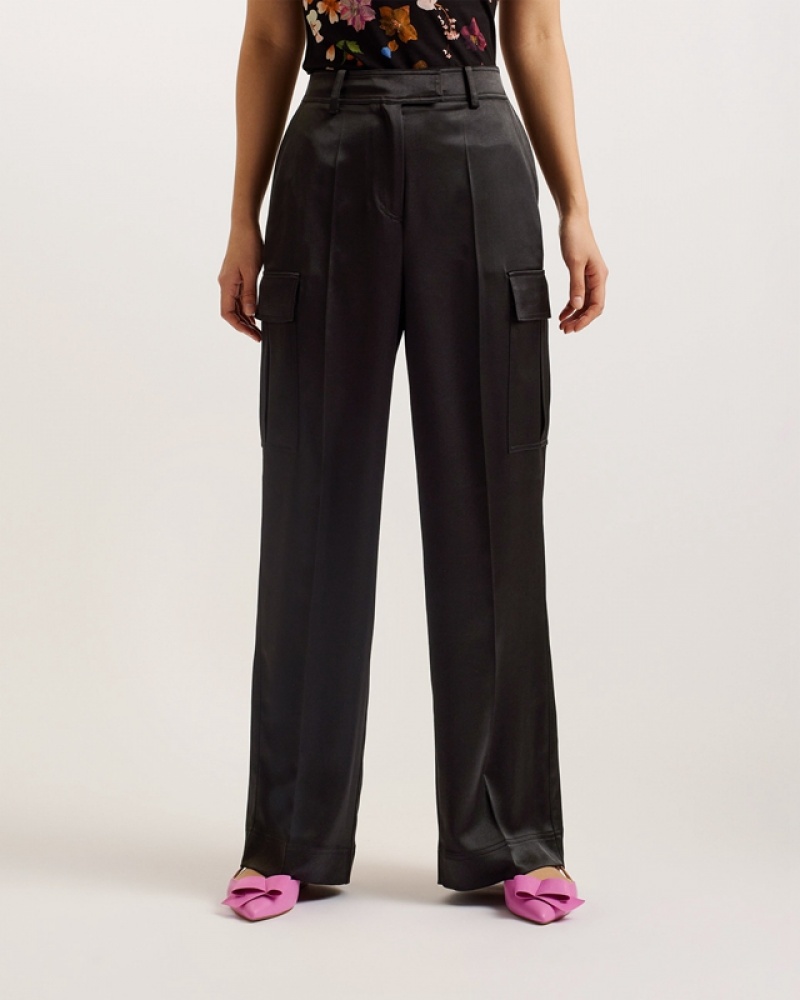 Black Ted Baker Simeta Wide Leg Cargo Women's Pants | 306497-ZMQ