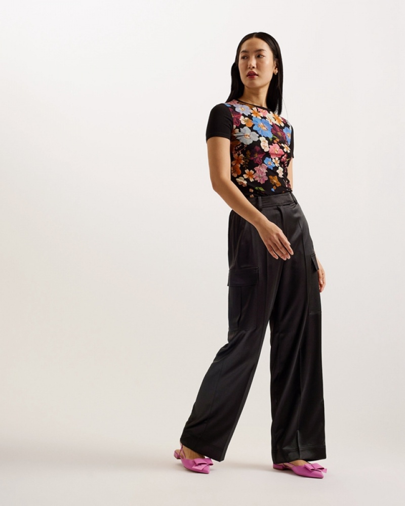 Black Ted Baker Simeta Wide Leg Cargo Women\'s Pants | 306497-ZMQ