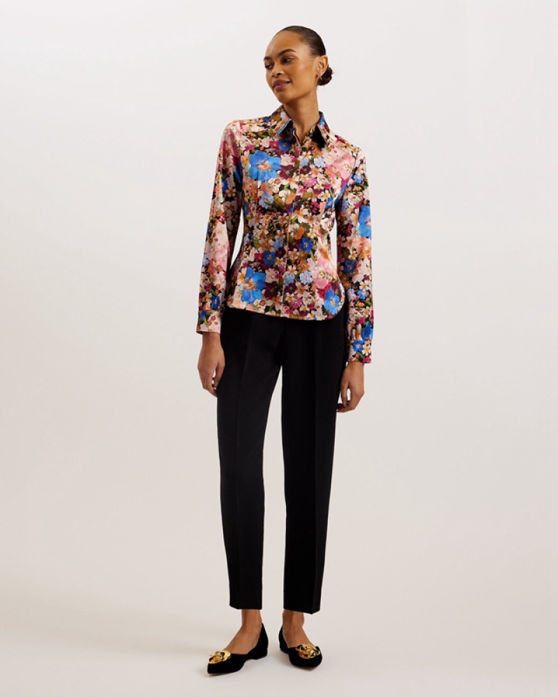 Black Ted Baker Slizza Fitted With Exposed Seams Women's Shirts | 372196-FOM