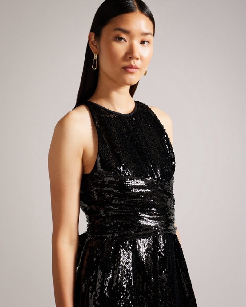 Black Ted Baker Vivalee Wide Leg Sequin Women's Jumpsuit | 935817-BQU